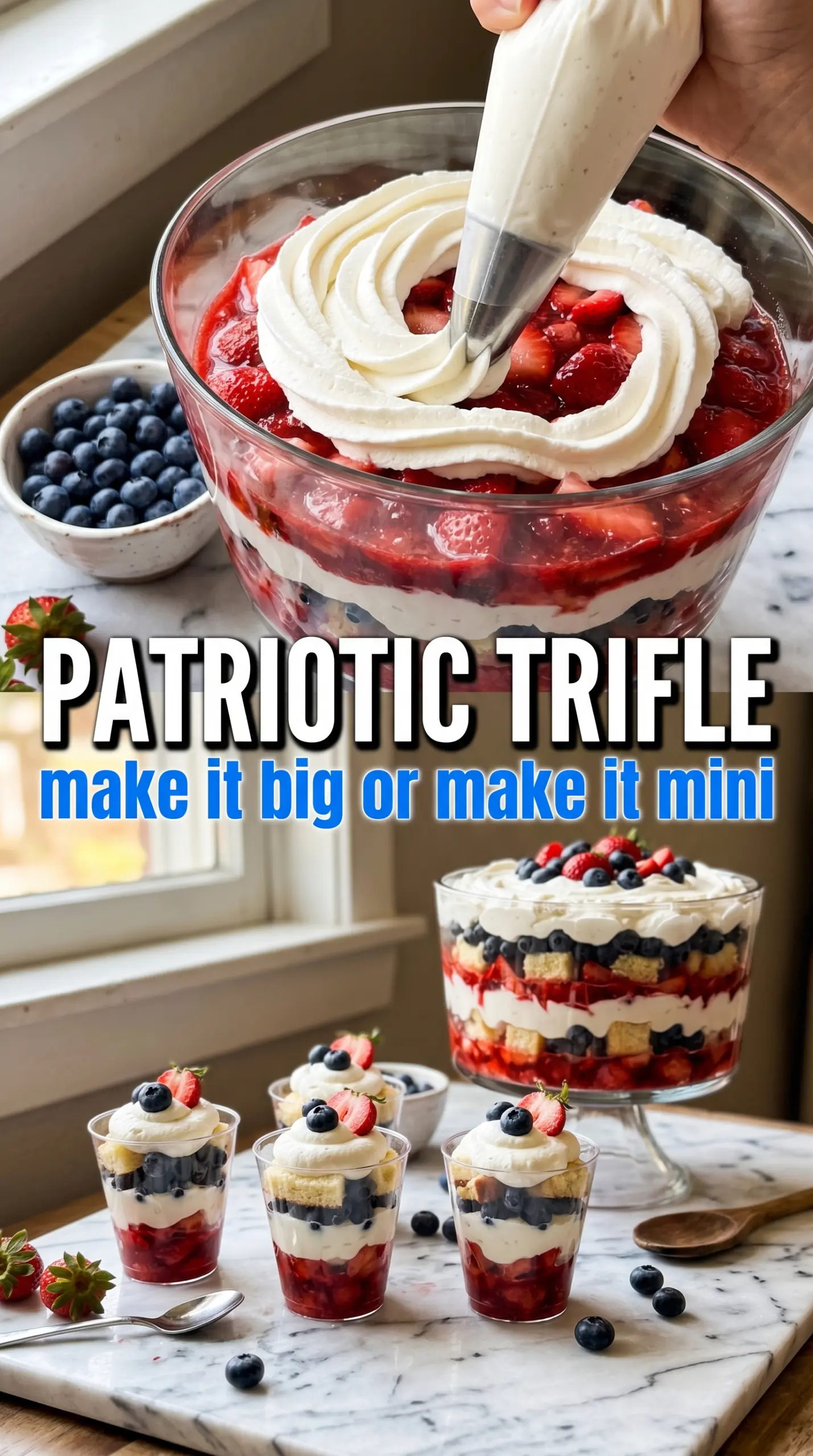 Red, White and Blueberry Trifle layered dessert creamy berries