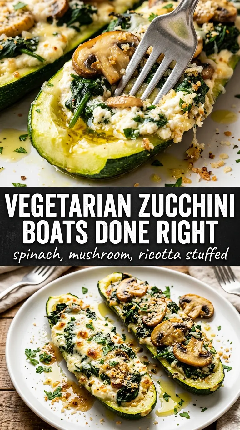 Spinach mushroom ricotta stuffed zucchini boats creamy savory