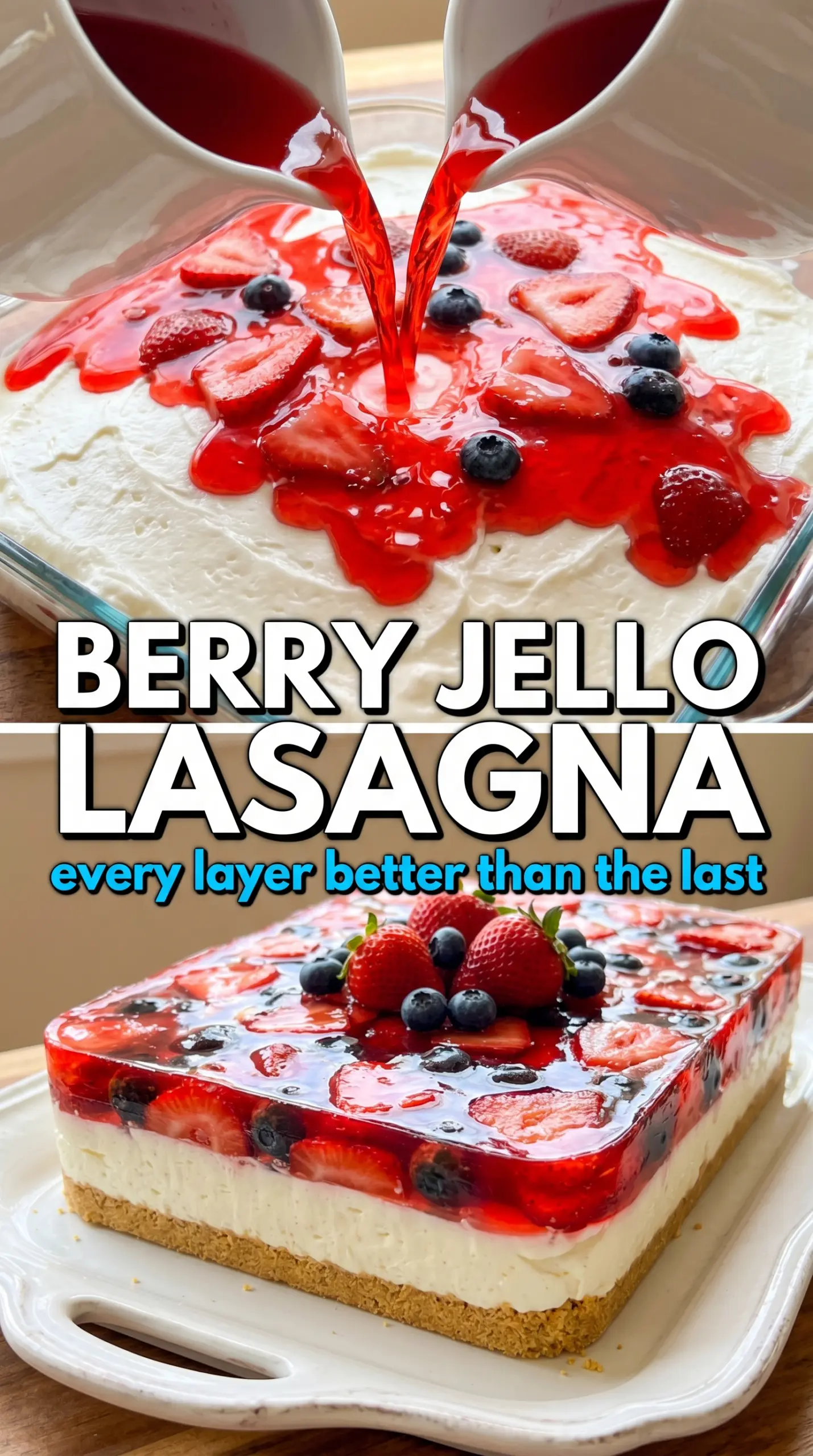 Summer Berry Jello Lasagna layered dessert red white blue