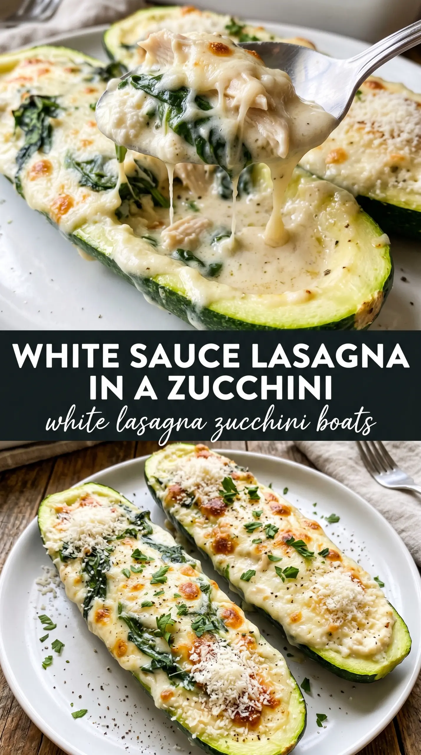 White Lasagna Zucchini Boats creamy cheesy low-carb