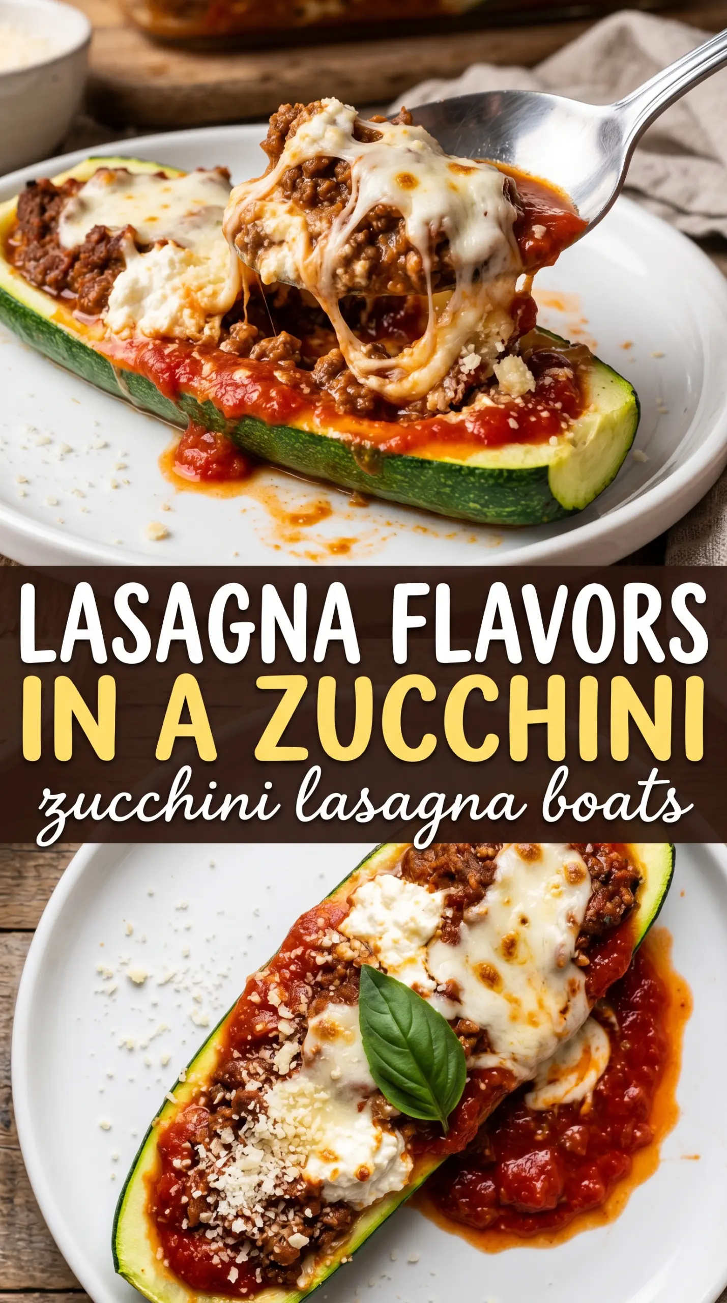 Zucchini Lasagna Boats layered cheesy baked