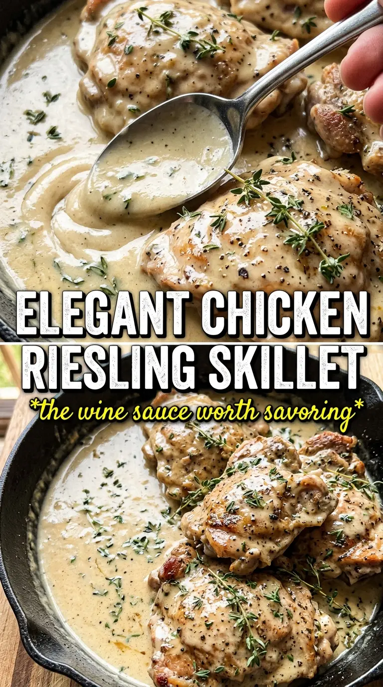 Creamy Chicken Riesling with mushrooms, tarragon, golden chicken