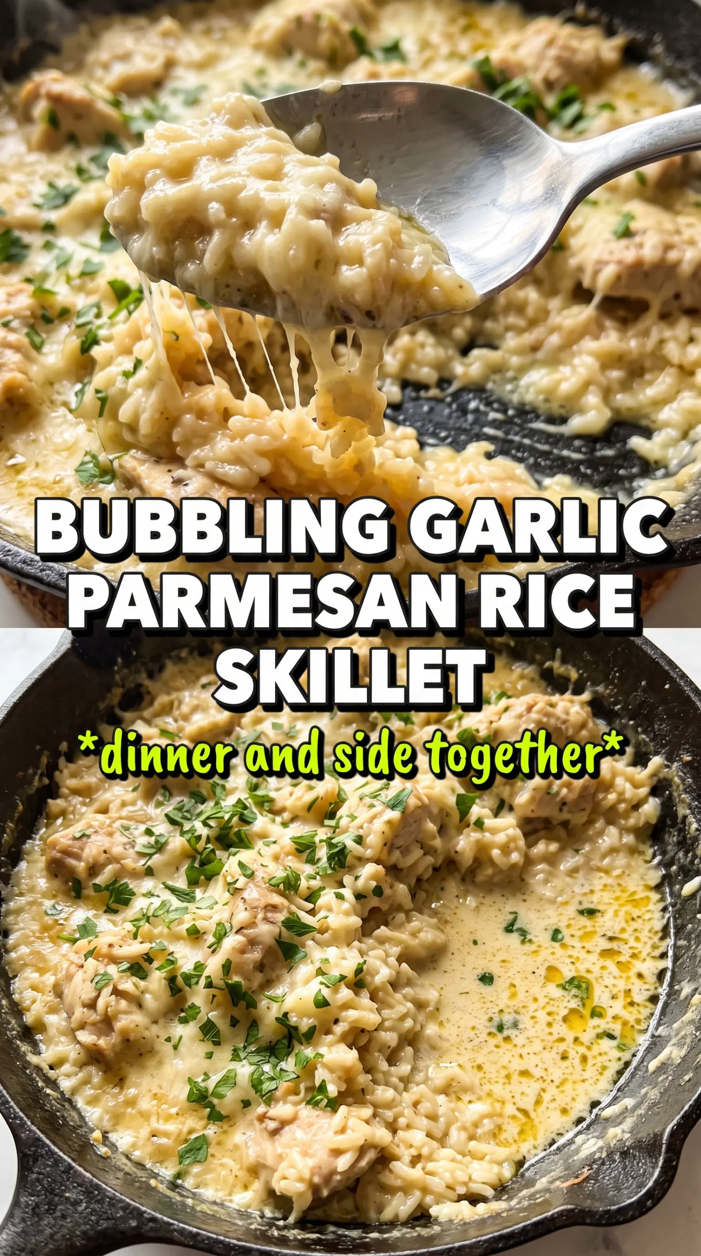 One-Pan Garlic Parmesan Chicken and Rice golden chicken, creamy rice, crispy skin