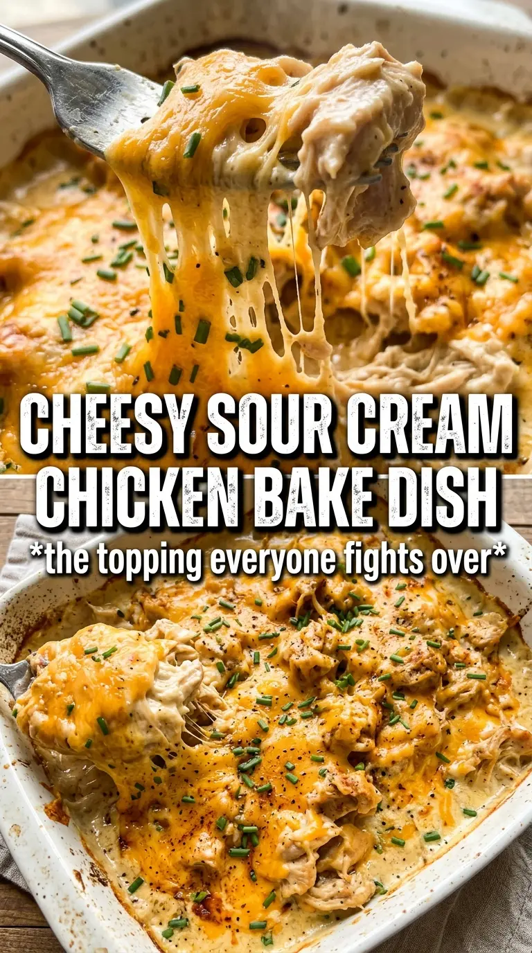 Smothered Cheesy Sour Cream Chicken golden bubbly chicken bake