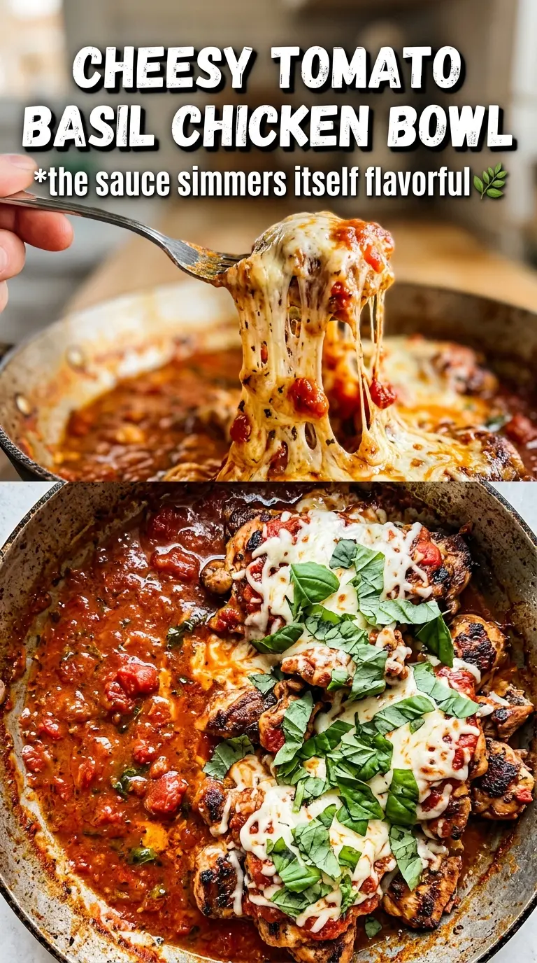 Tomato Basil Chicken Breasts with burst tomatoes, basil, Parmesan