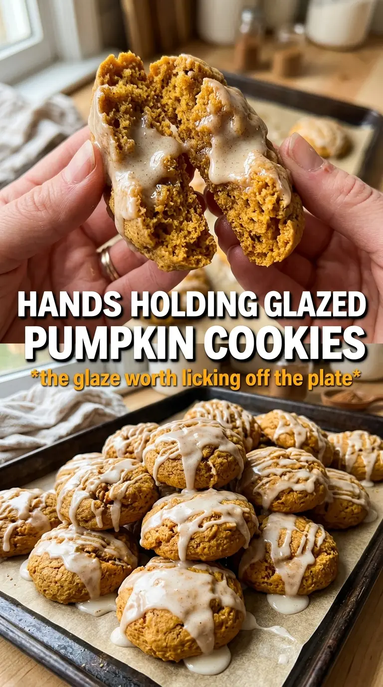 Glazed pumpkin cookies soft cakey vanilla glaze