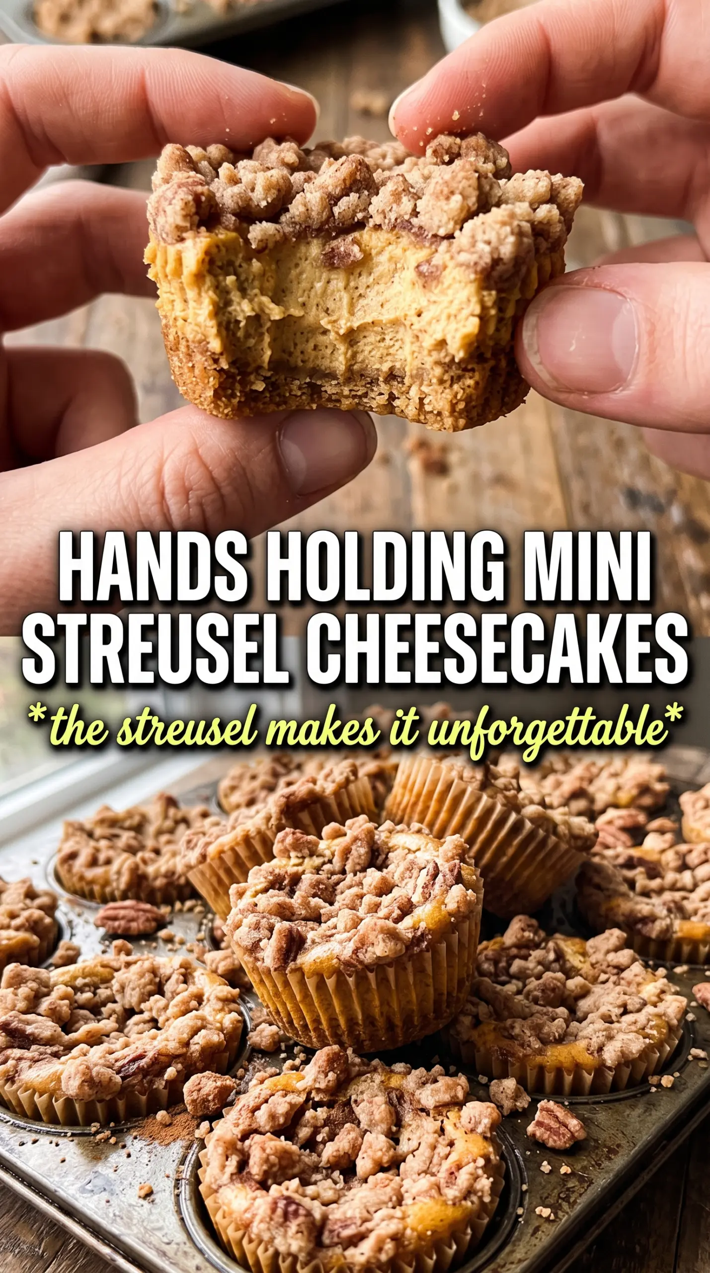 Mini pumpkin cheesecakes with streusel topping creamy spiced caramel