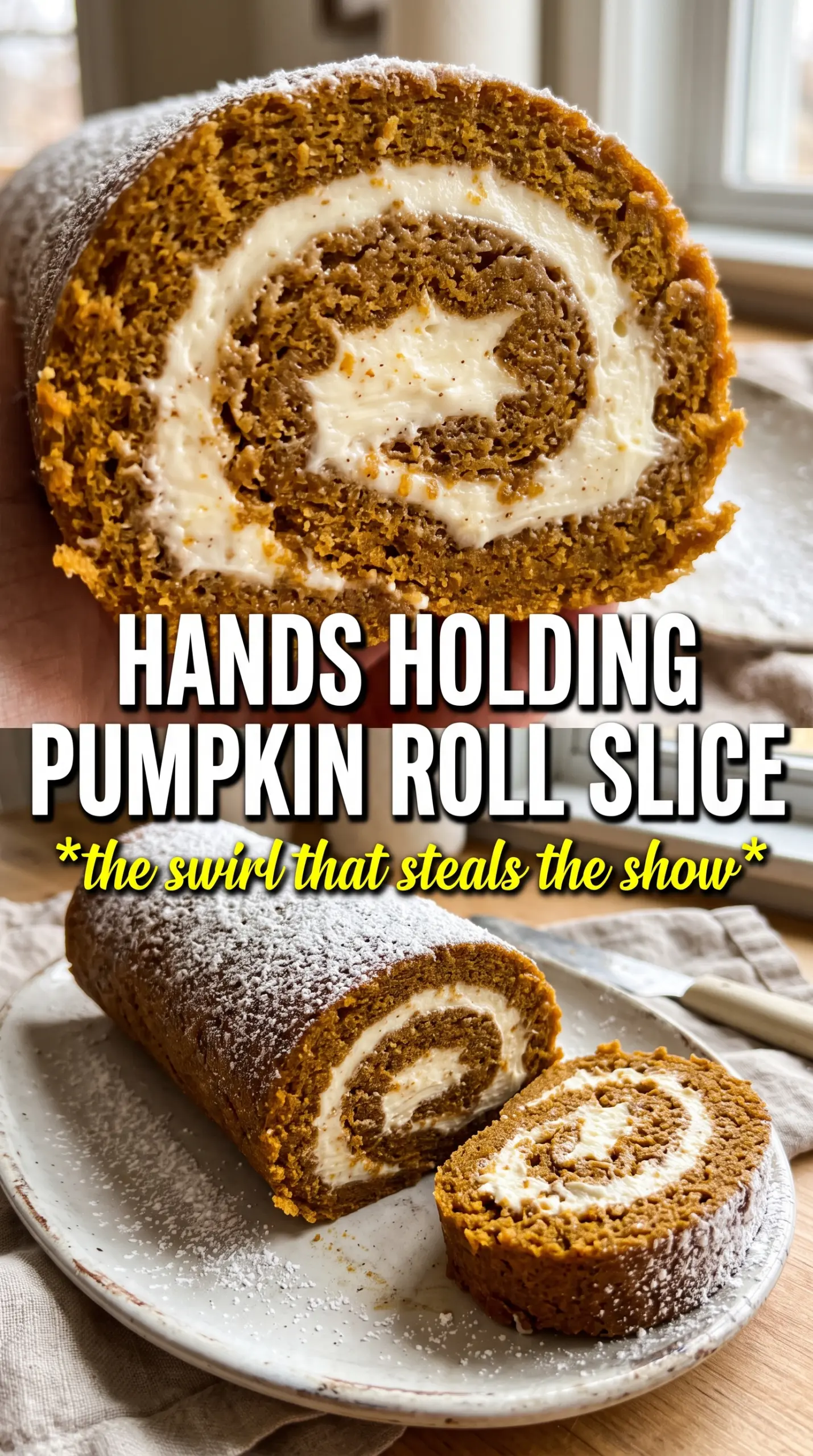 Pumpkin Roll, spiced spiral, cream cheese filling