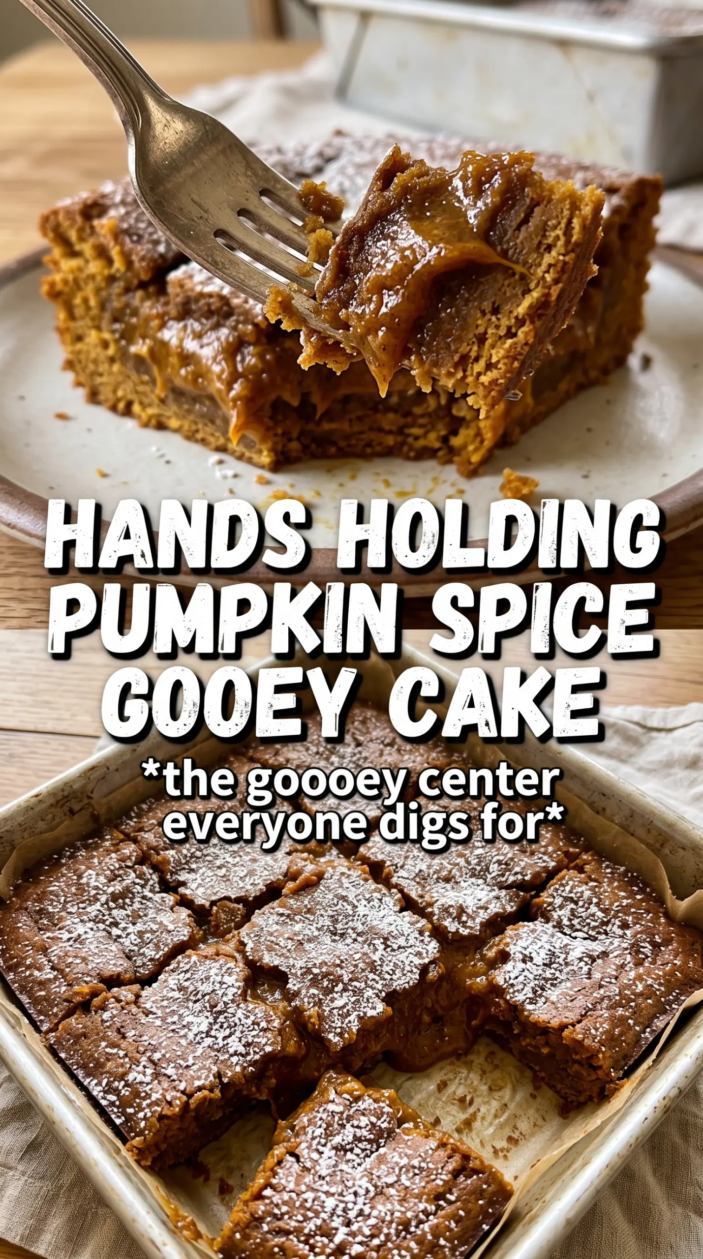 Pumpkin Spice Gooey Cake, gooey pumpkin, powdered sugar